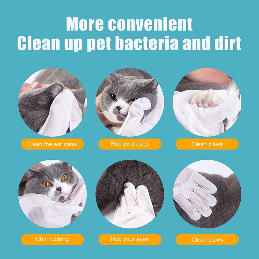 Kakalote Cleaning Glove for Dog and Cat, 6pcs Wipes Gloves for Dog and Cat Fur Face, Ear, Eye, Paws Cleaning Wipes Pet WashFree Gloves, Grooming Wipes for Pet No Rinse Thick Dog Wipes Gloves