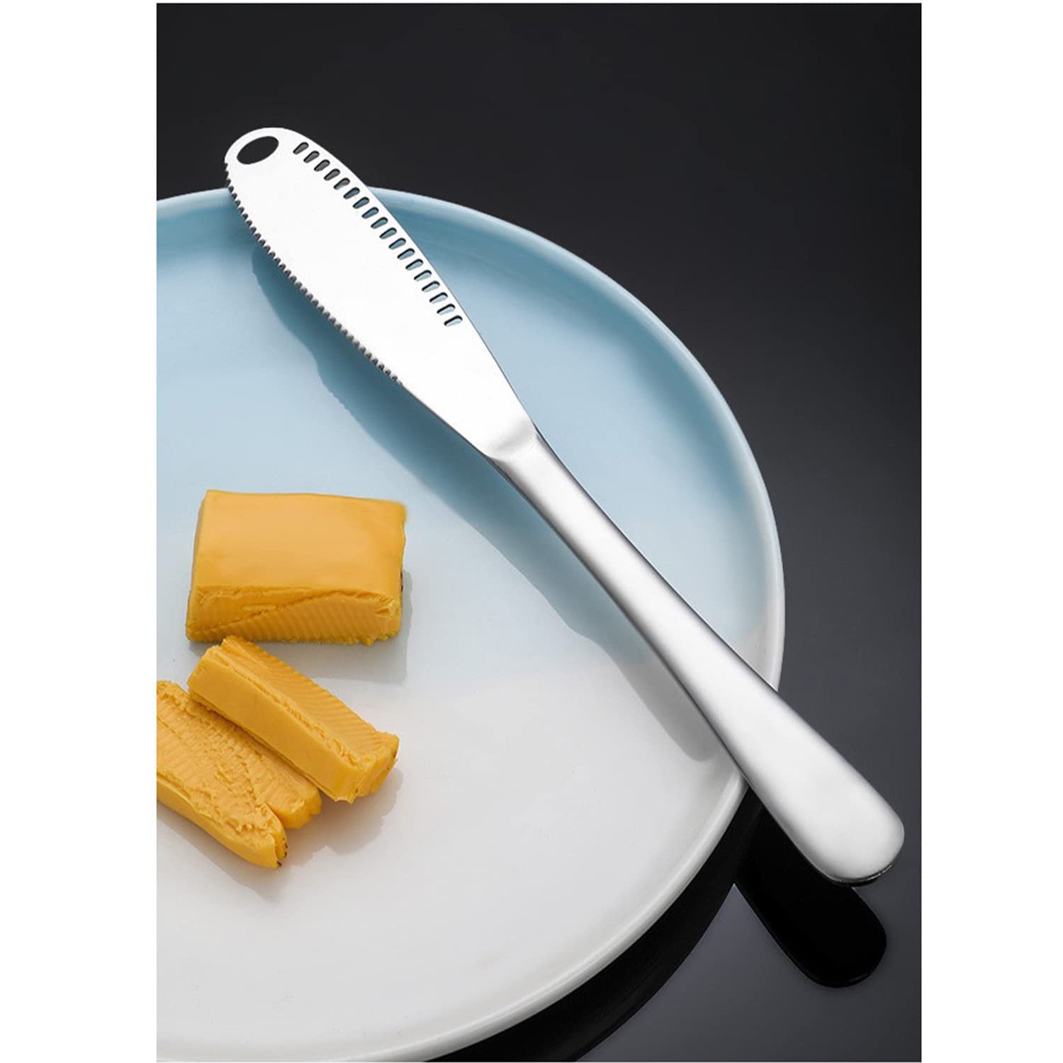 Qishing Stainless Steel Butter Spreader Knife ，Spreader Slicer and Butter Curler Knife with Serrated Edge for Cutting and Spreading Butter Cheese Jam，3 in 1 Kitchen Gadgets (2 pack)