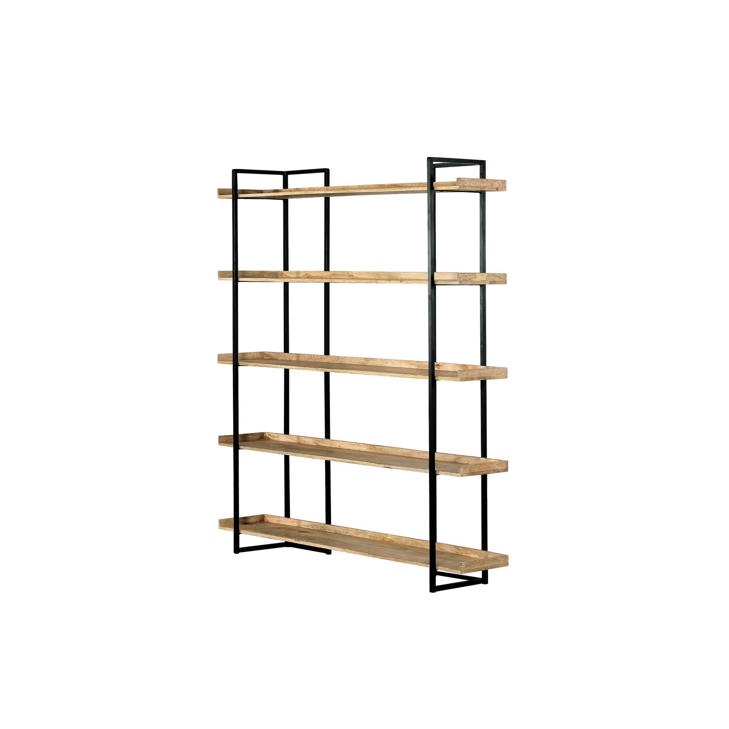 Benjara 68 Inch Wide Bookshelf, Reclaimed Mango Wood Shelves, Black Metal Frame