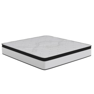 Merrick Lane Lofton Extra Firm Hybrid Mattress - White - CertiPUR-US Certified Foam - 12 Inch - King - Bed in A Box