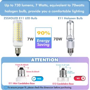 ZSSXOLED [Pack of 5] E11 LED Light Bulb 7W Dimmable E11 Mini Candelabra Base 75W Halogen Equivalent, T3/T4 JD E11 LED Corn Bulb for Indoor Chandeliers Cabinet Decorative Lighting White 6000K