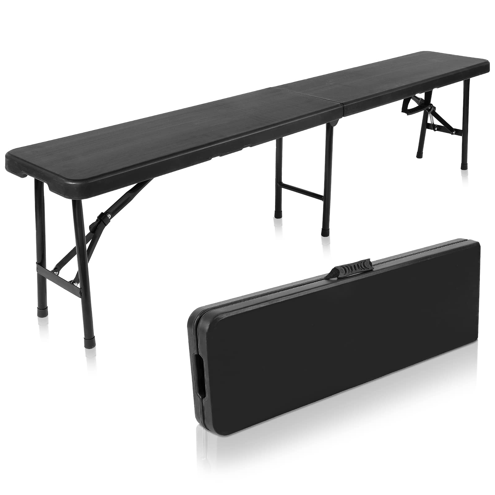 Black Folding Bench 6 Feet Plastic Outdoor Bench Portable Folding Bench Seat Foldable Bench Seating with Carrying Handle for Dining Camping Picnic BBQ Sports Garden Indoor Outdoor Patio Activities