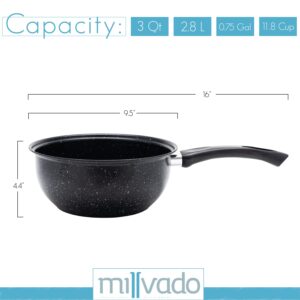 Millvado 3.5 Quart Saucepan, Naturally Nonstick Ceramic Sauce Pots, Small Sauce Pan for Cooking and Boiling, Ceramic Cooking Pot for Stovetop, Campfire, Outdoor Stove