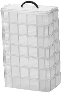 sooyee 7 layers stackable storage container, 70 adjustable compartments stackable storage container for kids toys, art crafts, jewelry, supplies, mini case & letter sticker included,clear