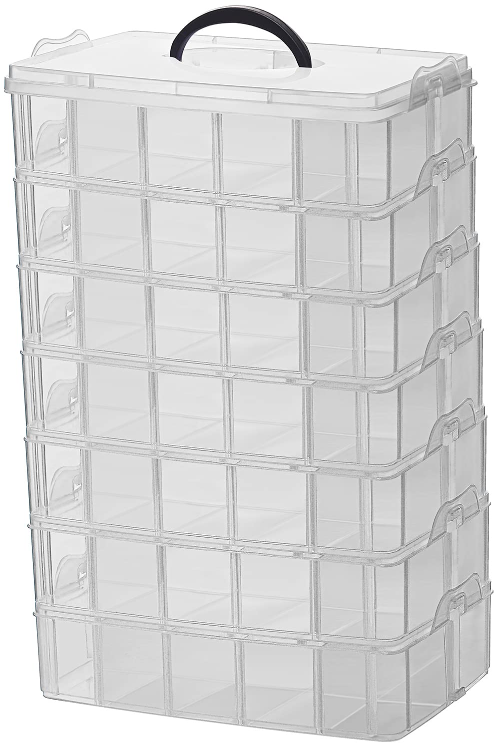 Sooyee 7 Layers Stackable Storage Container, 70 Adjustable Compartments Stackable Storage Container for Kids Toys, Art Crafts, Jewelry, Supplies, Mini Case & Letter Sticker Included,Clear