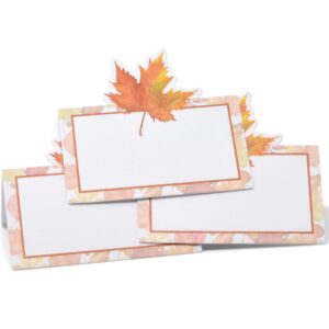 Gift Boutique 100 Pack Thanksgiving with Fall Maple Leaves Seating Harvest Name Card Table Setting Folded Paper Autumn Tent Cards for Dinner Wedding Tables Placement Party Decorations 2" x 3.5"