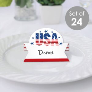 Big Dot of Happiness Stars and Stripes - Patriotic Party Tent Buffet Card - Table Setting Name Place Cards - Set of 24