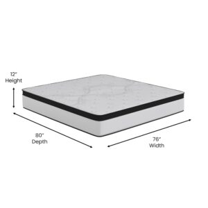 Merrick Lane Lofton Extra Firm Hybrid Mattress - White - CertiPUR-US Certified Foam - 12 Inch - King - Bed in A Box