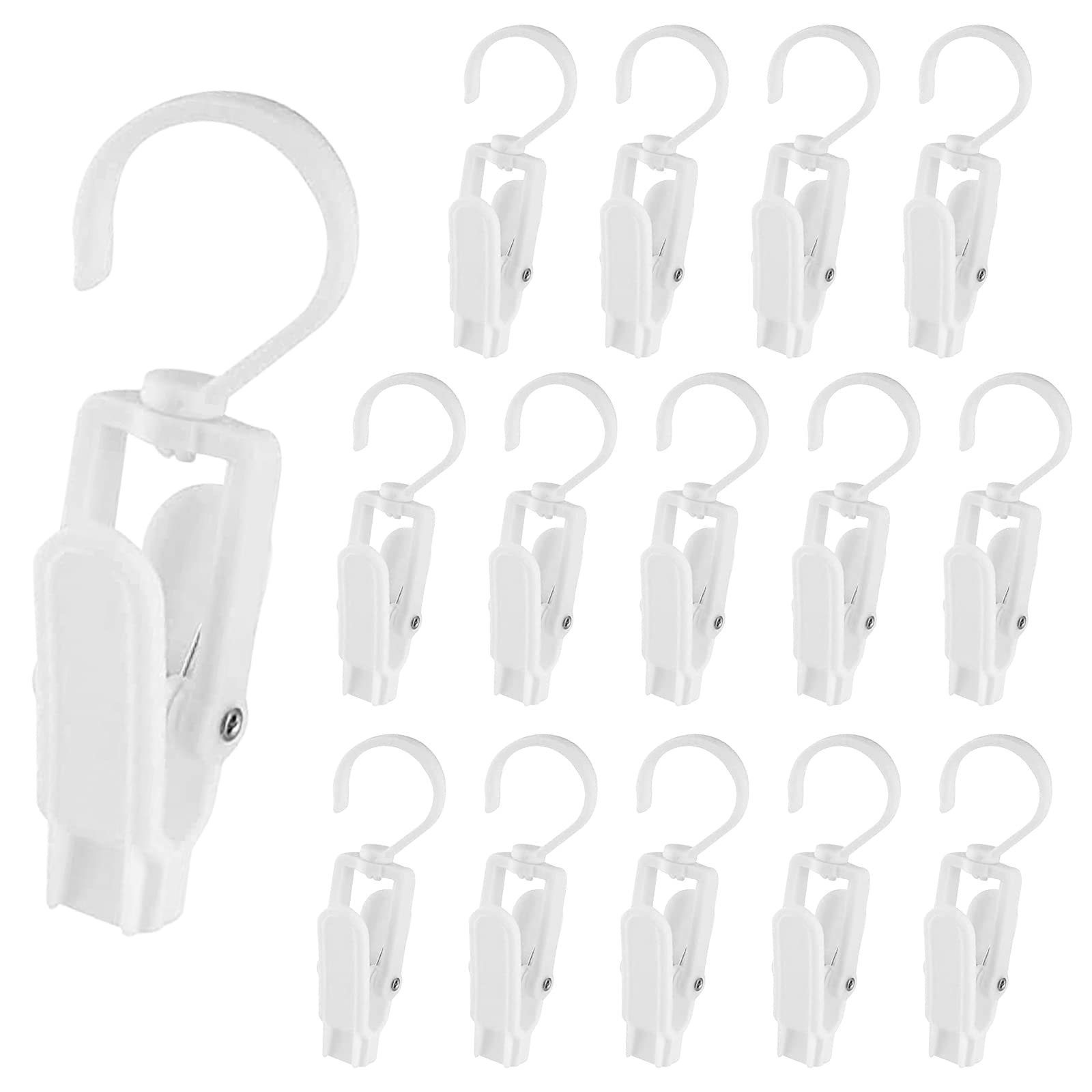 15 PCS Super Strong Plastic Clothes Pin Hooks Clip Family Travel Rotating Hanging Laundry Hooks Clip, Clothes Pins - 4.3 inches (White)