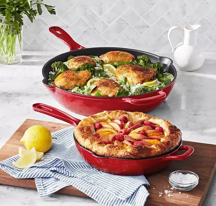 Member's Mark 2-Piece Enamel Cast Iron Skillet Set, Red