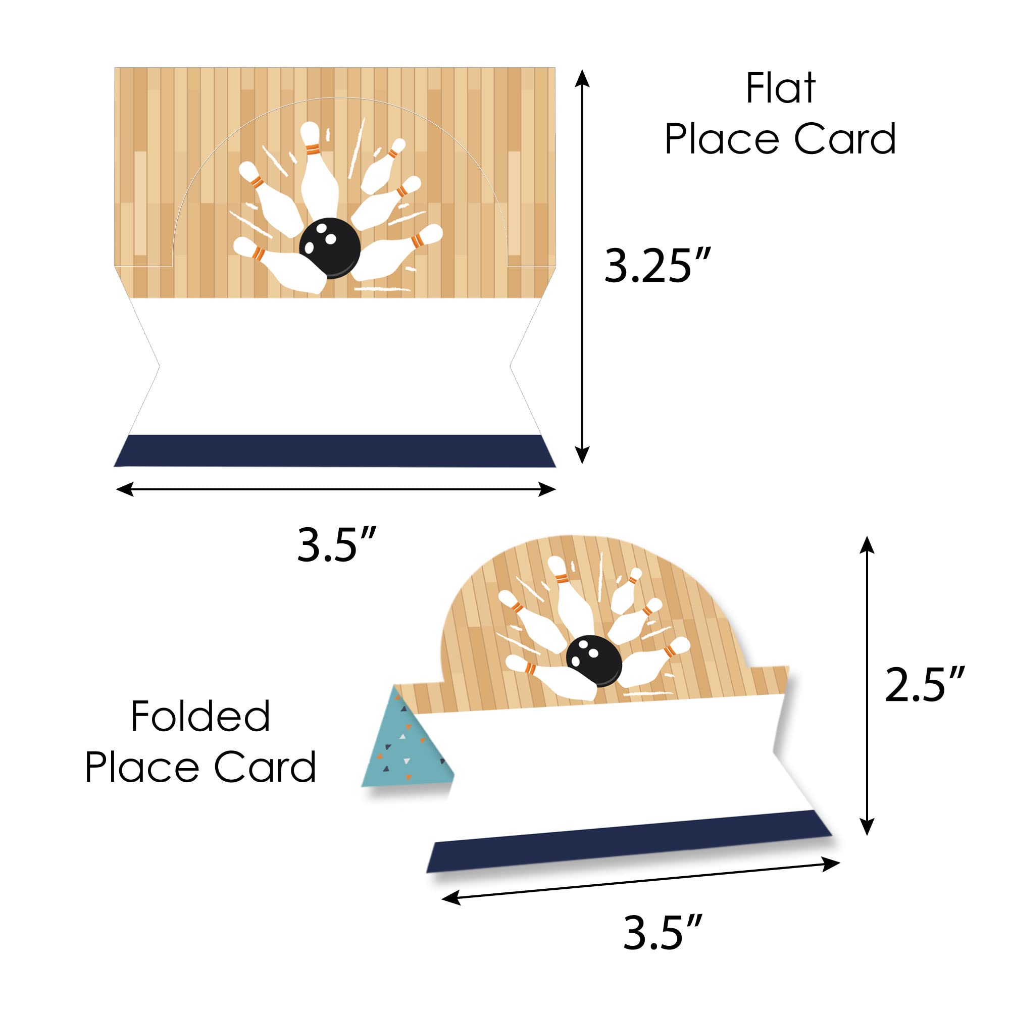 Big Dot of Happiness Strike Up the Fun - Bowling - Birthday Party or Baby Shower Tent Buffet Card - Table Setting Name Place Cards - Set of 24