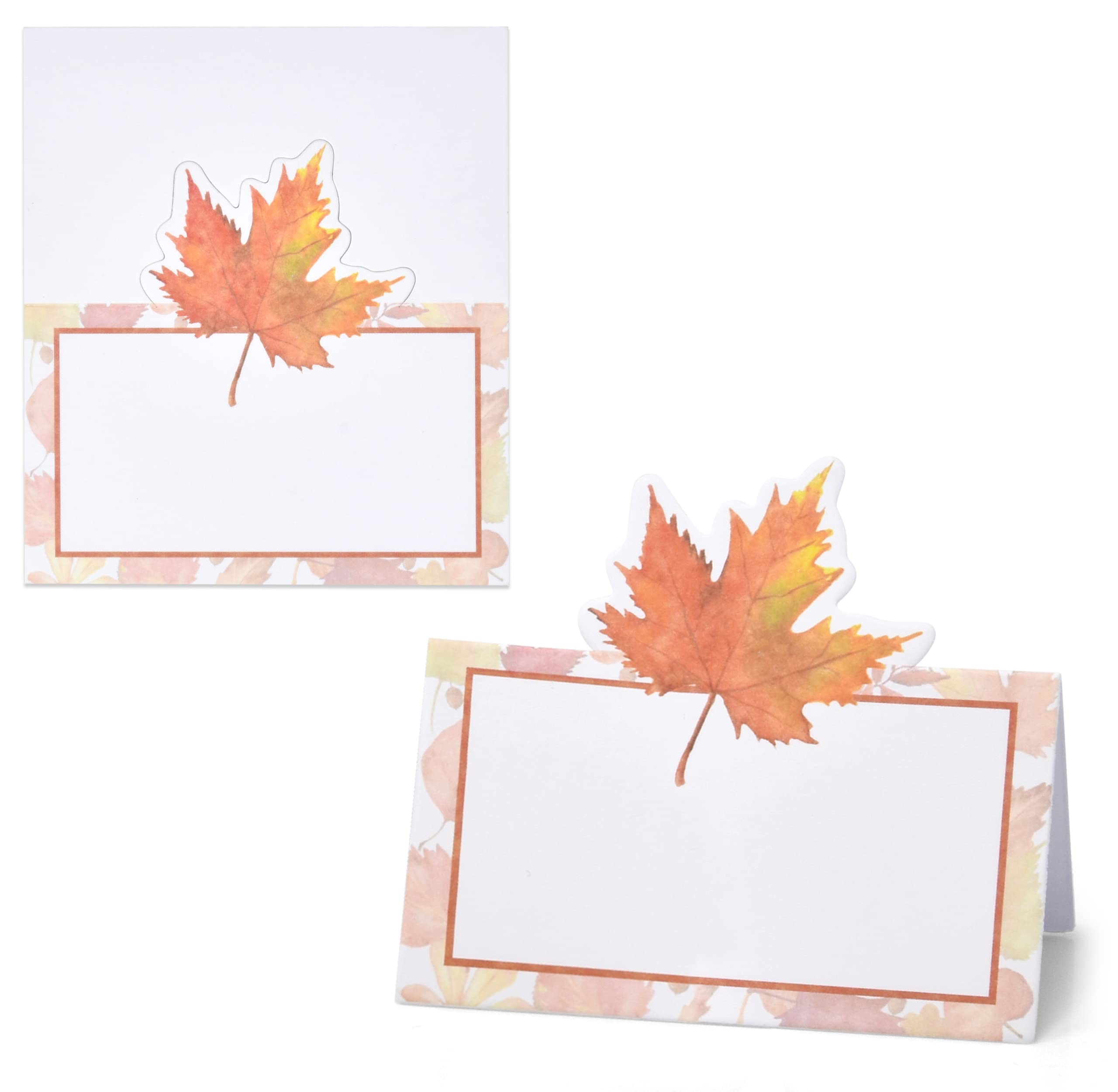 Gift Boutique 100 Pack Thanksgiving with Fall Maple Leaves Seating Harvest Name Card Table Setting Folded Paper Autumn Tent Cards for Dinner Wedding Tables Placement Party Decorations 2" x 3.5"