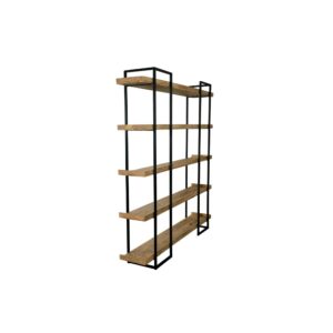 Benjara 68 Inch Wide Bookshelf, Reclaimed Mango Wood Shelves, Black Metal Frame