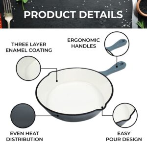 Healthy Choices 8" Small Enameled Cast Iron Skillet, Cast Iron Pan, Grey & White Enameled Skillet, Gravy, Pasta Sauce, 2 Eggs, BBQ Safe Skillet For Camping, Dishwasher, Induction, Stovetop, Open Fire