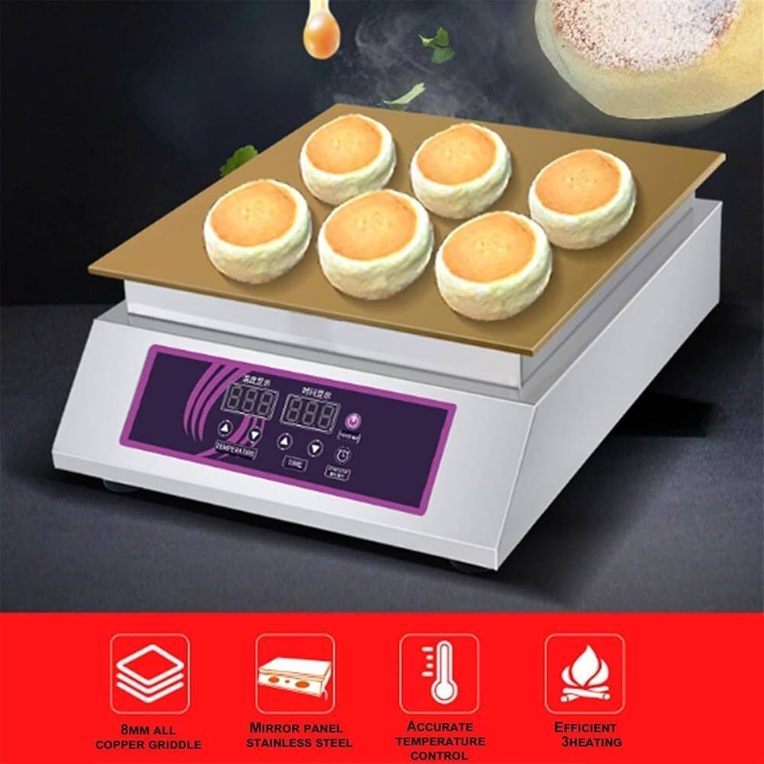 Commercial Souffle Machine Electric Countertop Dorayaki Making Machine Muffin Pancake Dorayaki Souffle Machine Non-Stick Waffle Maker Copper Heating Plates Digital Temp Control 60-240℃,A