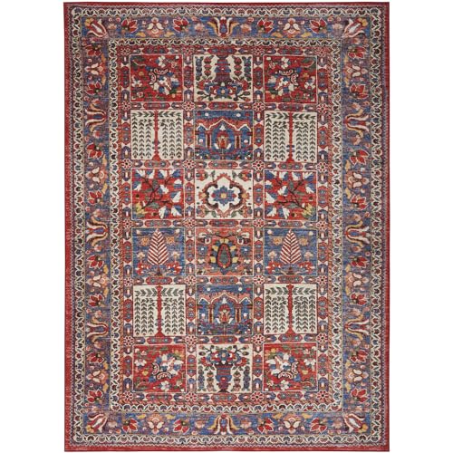 Nourison Fulton Vintage Red 5' x 7' Area Rug, Easy-Cleaning, Non Shedding, Bed Room, Living Room, Dining Room, Kitchen (5x7)