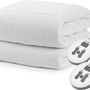 Subeam Premium Electric Heated Square Quilted Mattress Pad 12-Heat Settings Dual Zone Digital Controls 100% Cotton Top, Quen (Queen)