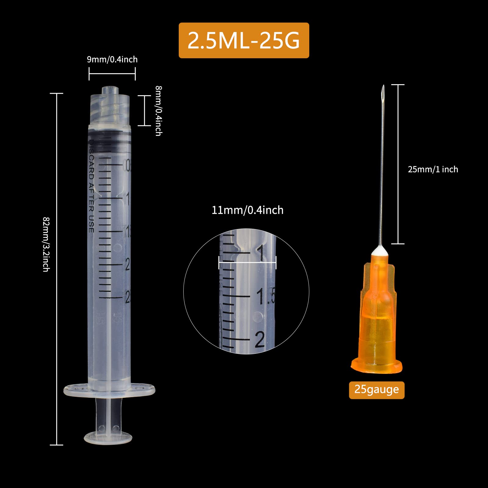 Disposable 1ml Syringe with 25Ga 1 Inch Needle, Individual Package Pack of 100 .Suitable for Refilling Liquid, Inks and Industry