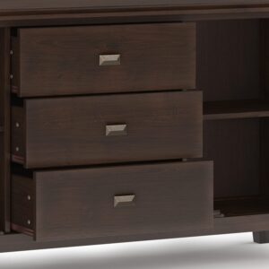 SIMPLIHOME Artisan SOLID WOOD 60 Inch Wide Contemporary Large Sideboard Buffet in Dark Chestnut Brown, For the Dining Room and Kitchen