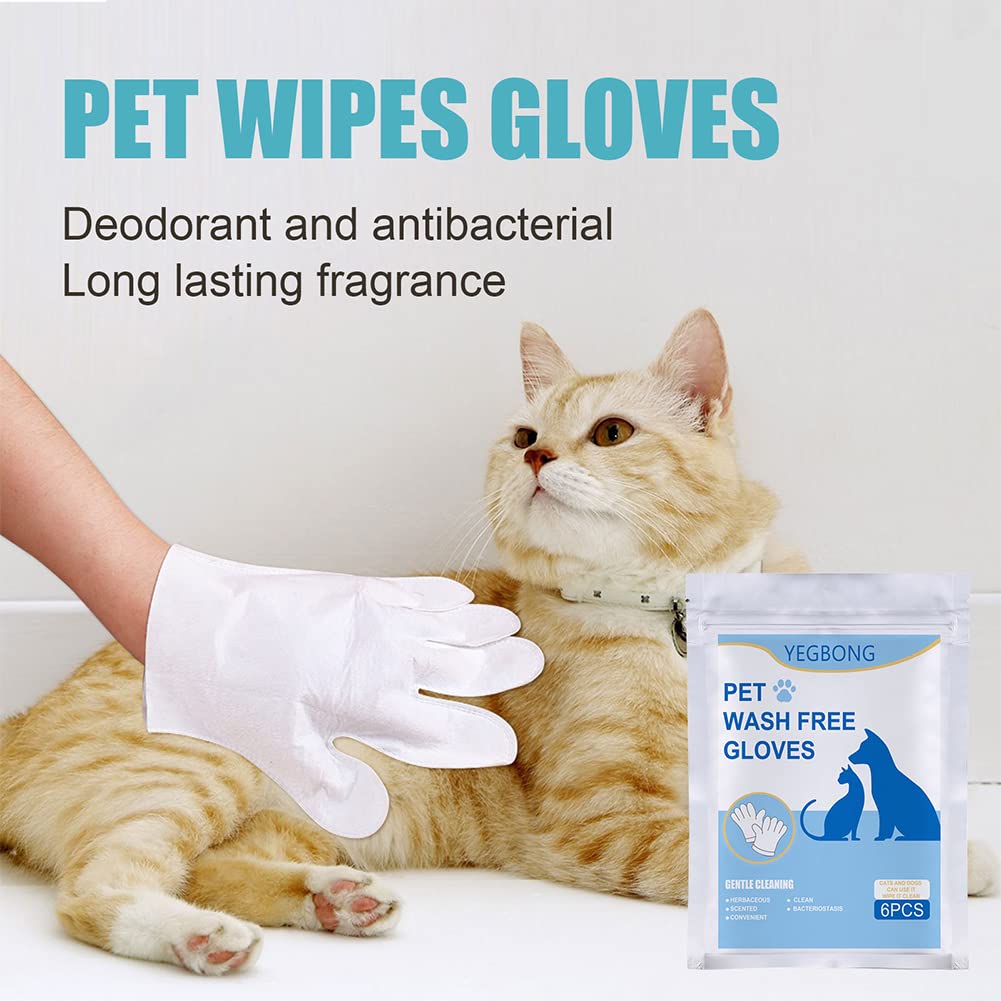 Kakalote Cleaning Glove for Dog and Cat, 6pcs Wipes Gloves for Dog and Cat Fur Face, Ear, Eye, Paws Cleaning Wipes Pet WashFree Gloves, Grooming Wipes for Pet No Rinse Thick Dog Wipes Gloves