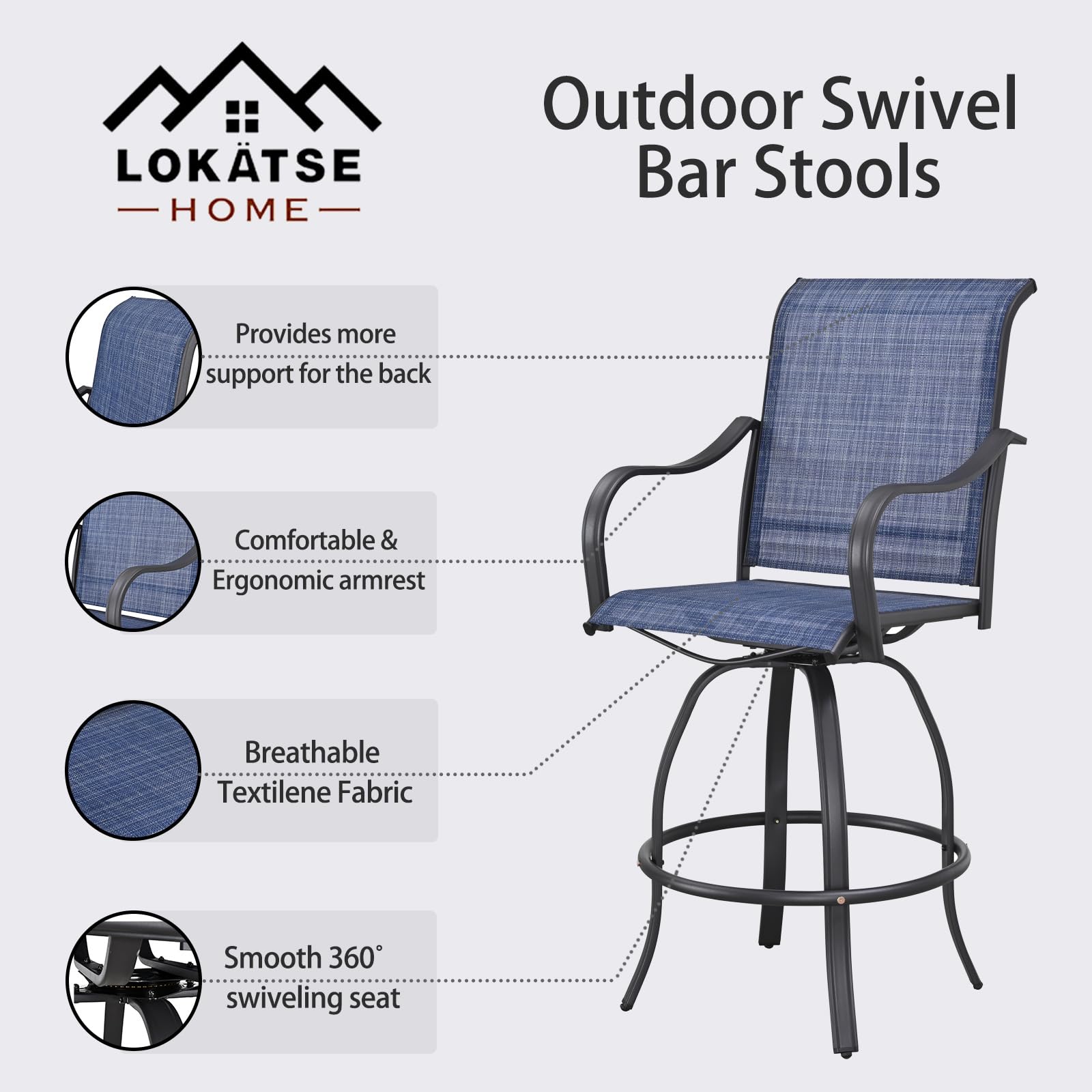 LOKATSE HOME Outdoor Swivel Bistro Stool Set of 4 for Balcony, Poolside, Backyard, Garden, Blue