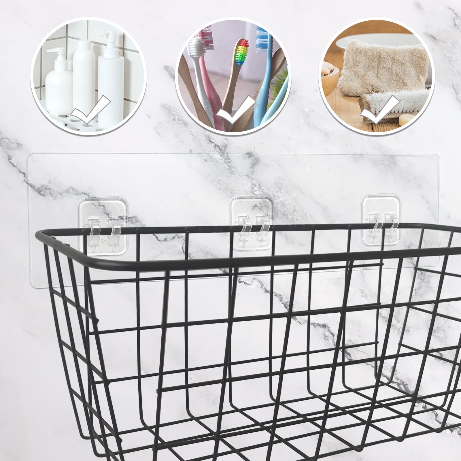 NEWJINXIN 12 Packs Shower Caddy Adhesive Hooks Replacement,No Drilling Strong Transparent Adhesive, Strong Sticker Hooks for Bathroom Shower Caddy，Storage Shelves and Kitchen Racks (3 Hooks)