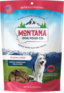 montana dog food co. bison liver freeze-dried raw dog treats – grain-free, 100% all-natural single ingredient – high protein, nutrient-rich dog treats – premium usa-made, 2.5 oz