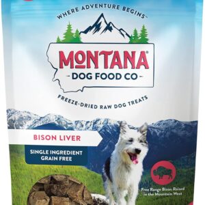 MONTANA DOG FOOD CO. Bison Liver Freeze-Dried Raw Dog Treats – Grain-Free, 100% All-Natural Single Ingredient – High Protein, Nutrient-Rich Dog Treats – Premium USA-Made, 2.5 oz