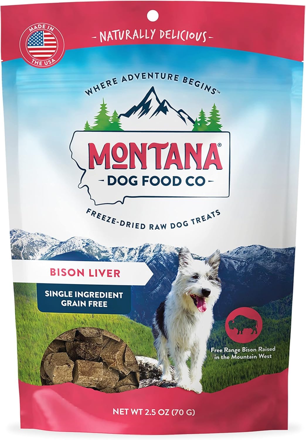 MONTANA DOG FOOD CO. Bison Liver Freeze-Dried Raw Dog Treats – Grain-Free, 100% All-Natural Single Ingredient – High Protein, Nutrient-Rich Dog Treats – Premium USA-Made, 2.5 oz