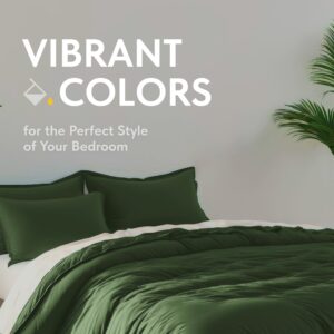 White Classic Dark Green Duvet Cover Queen Size, Microfiber Duvet Cover with Zipper, Duvet Cover Set with 2 Pillow Shams, Luxury Soft Comforter Cover Queen Size, 90 x 90 | Comforter Not Included