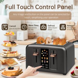 SEEDEEM Toaster 4 Slice, Full Touch control Toaster, LCD Display, 6 Bread Type, 7 Shade Settings, 1.4''Wide Slots，More Time Function, Removable Crumb Tray, 1800W, Dark Metallic