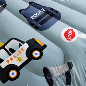 BBchose 3D Cartoon Police Car Bedding Set for Kids，Lovely Police Equipment Ultra Soft All Seasons Comforter Set Kawaii Police Theme Bed Set 1 Comforter 2 Pillowcases (Blue, Twin)