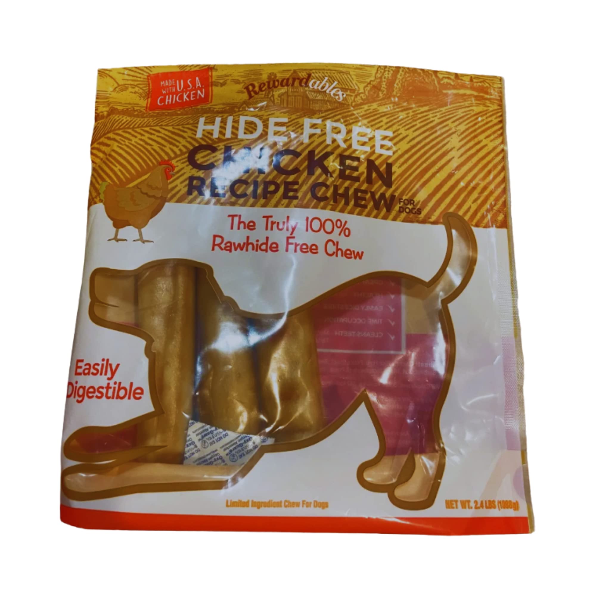 P2P Hide Free Chicken Recipe Chew for Dogs, 100% Rawhide Free Chews, Natural Dog Treats, Easily Digestible Large Rolls, Dental Sticks Pet Food Supplies, 2.4 Lb Bags(2 Pack)