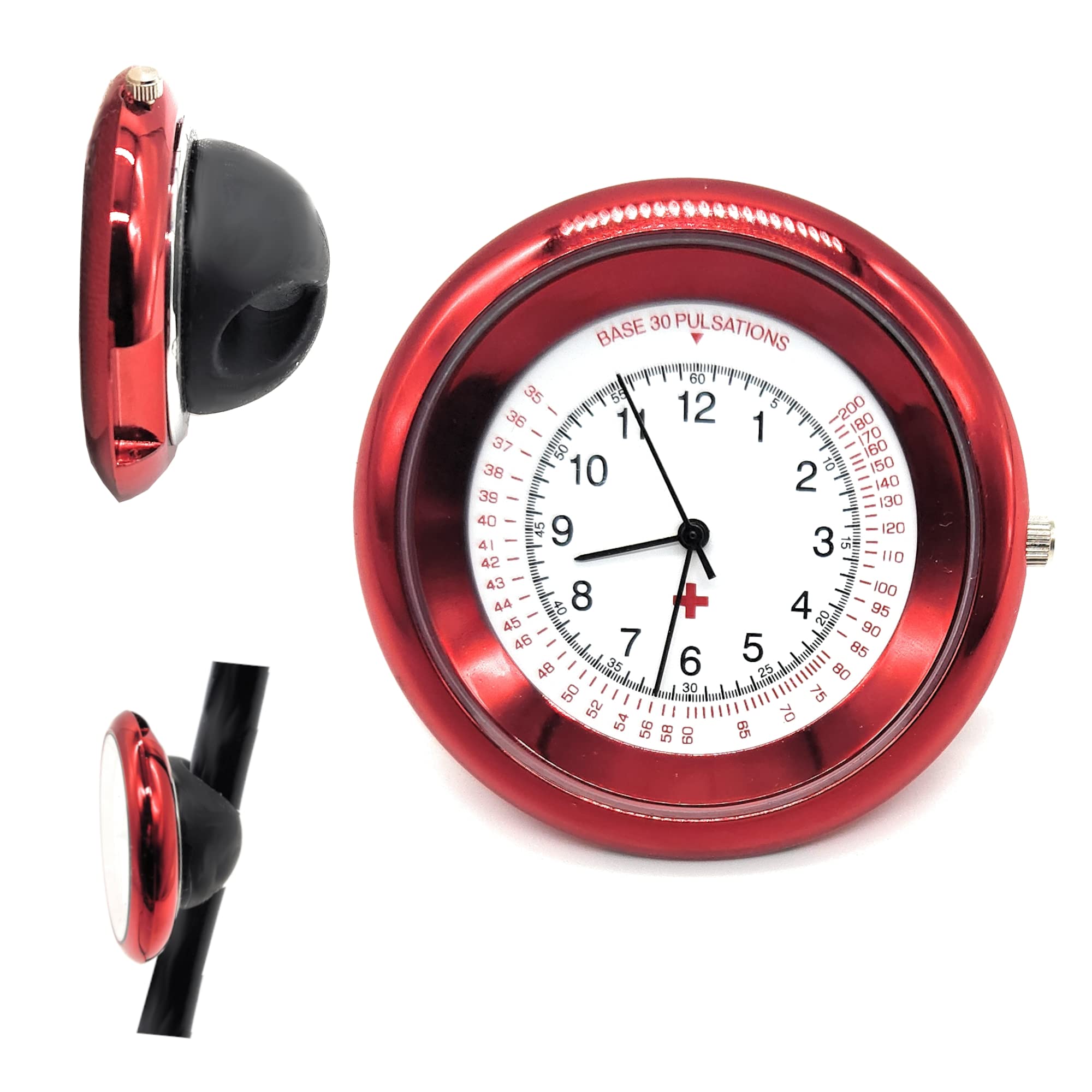 Nurse Stethoscope Watch - Lightweight Metal Frame- Attaches Directly to Stethoscope for All Medical Professionals - Red