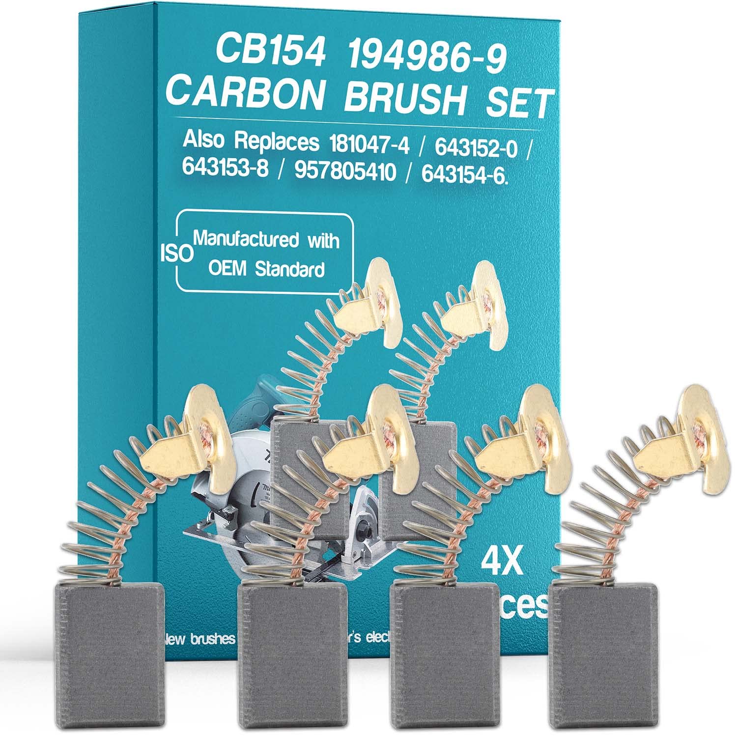 CB154 Carbon Brush Replacement Part Exact Fit for Makita Most Types of Products(Chain Saw, Circular Saw, Grinder, Miter Saw, etc)Replaces 194986-9 181047-4 643152-0 643153-8 957805410 643154-6 (4Pack)