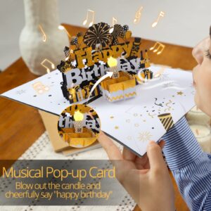 Birthday Card, Musical Birthday Cards Play Happy Birthday Song once Open the 3D Pop Up Card Blow out LED Candlelight and Say Happy Birthday Birthday Gift card for Men, Women, Mom, Dad, Husband, Wife