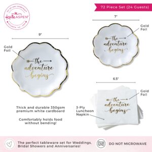 Kate Aspen The Adventure Begins 72 Piece Classic & Elegant Paper Party Tableware Set (24 Guests), Party Supplies, Wedding Decor for Bridal Showers, Engagements and Receptions