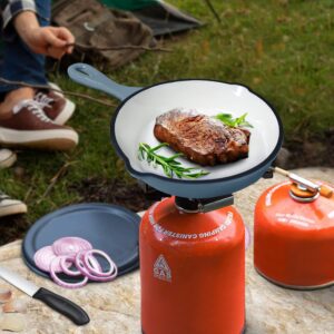 Healthy Choices 8" Small Enameled Cast Iron Skillet, Cast Iron Pan, Grey & White Enameled Skillet, Gravy, Pasta Sauce, 2 Eggs, BBQ Safe Skillet For Camping, Dishwasher, Induction, Stovetop, Open Fire