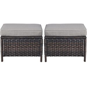 outdoor furniture ottoman set of 2 patio seating footstool all-weather rattan wicker ottoman seat with soft cushions for patio furniture set