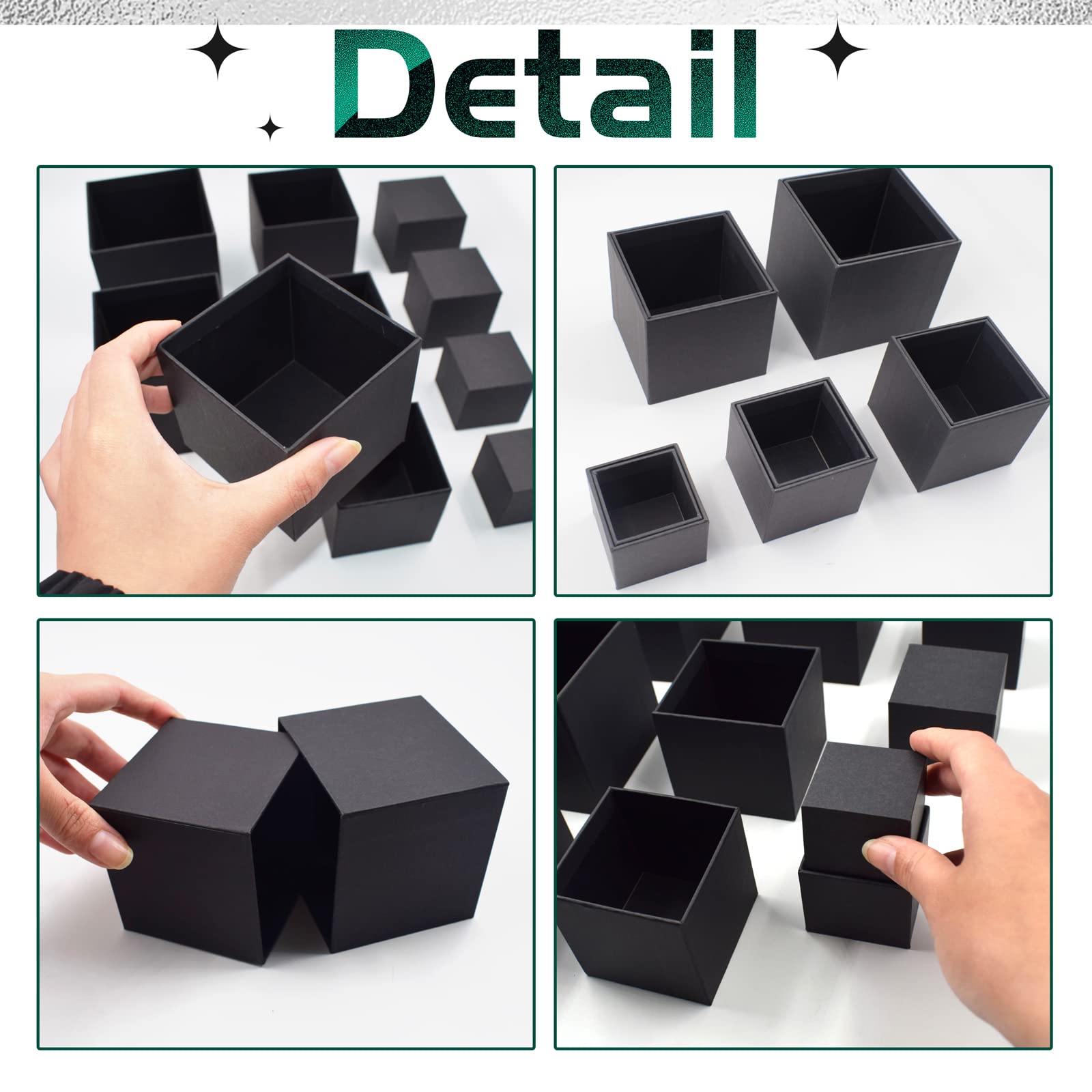 KeaJuidy Nesting Gift Boxes Set Prank Gift Wrap Boxes Up and Bottom Cover Surprise Box Small Square Kraft paper Boxes Box Inside a Box Gift Set for Christmas Halloween Birthday (1.7-3.5 Inch), Black