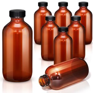 nuenen 16 pack 8 oz amber boston round glass with black poly cone cap boston bottle brown amber glass bottle for homemade vanilla extract essential oils lab chemicals