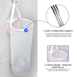 MIFNRO Large Capacity Sock Laundry Bag With Wire Construction Opening Use YKK Zipper Tote Bag Bathroom Hanging Suitable For Underwear, Socks Fine Mesh Laundry Bag 1 Pink