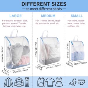 Fabbay 5 Pack Honeycomb Mesh Laundry Bag with Handle Wash Bag for Socks Washing Machine Large Opening Side Widening Zippered Mesh Sock Bag Lingerie Bag for Bra Items Travel Garment, 3 Sizes(Blue)