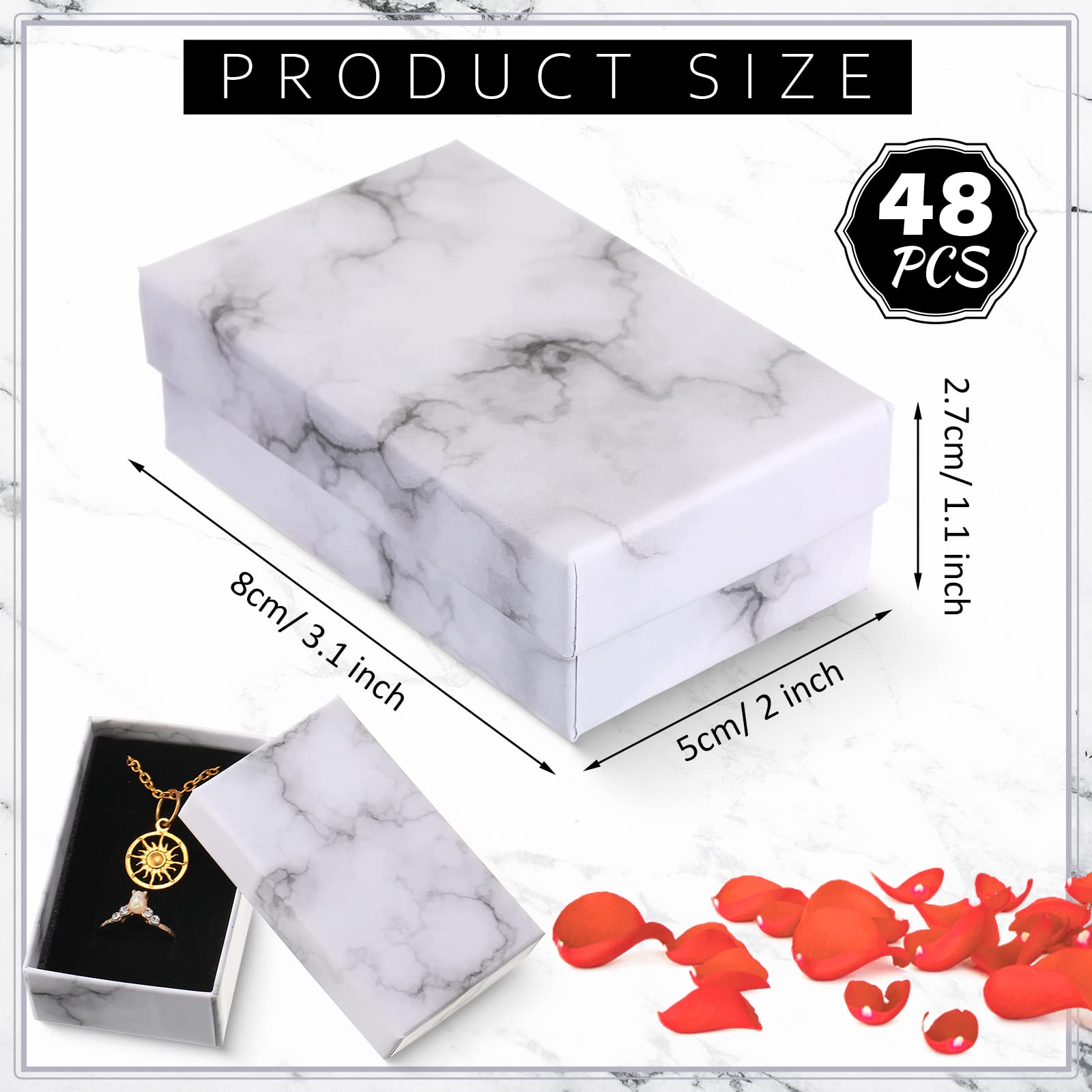 Thenshop Jewelry Gift Boxes Jewelry Packaging For Small Business Mini Cardboard Box Marble Gift Boxes For Bracelet Necklace Ring Wedding Birthday Mother Gift Wrapping (48 Pieces)