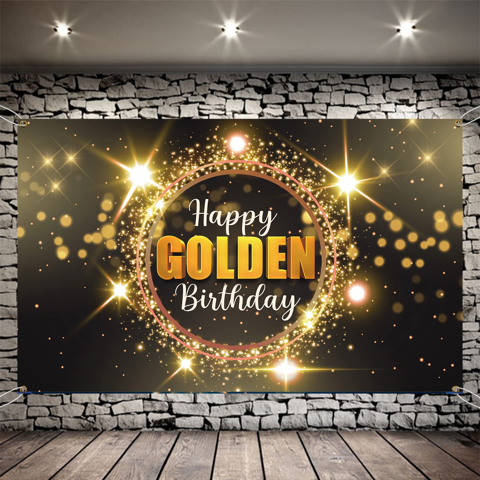 MELTELOT Happy Golden Birthday Backdrop Banner-Gold Black Glitter Wedding Bridal Baby Shower Party Banner-Awards Ceremony Girls Luxury Background Backdrop 6x4ft