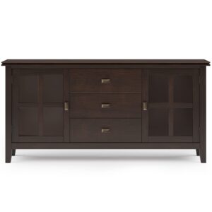 SIMPLIHOME Artisan SOLID WOOD 60 Inch Wide Contemporary Large Sideboard Buffet in Dark Chestnut Brown, For the Dining Room and Kitchen