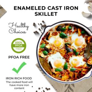 Healthy Choices 8" Small Enameled Cast Iron Skillet, Cast Iron Pan, Grey & White Enameled Skillet, Gravy, Pasta Sauce, 2 Eggs, BBQ Safe Skillet For Camping, Dishwasher, Induction, Stovetop, Open Fire