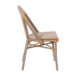 EMMA + OLIVER Colmar Bistro Chair - Natural & White Woven PE Seat and Back - Light Bamboo Finish Aluminum Frame - Set of Two