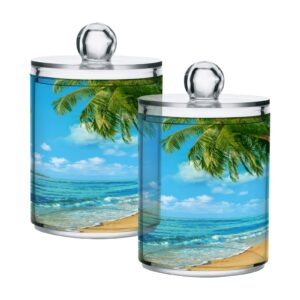 xigua sea beach qtip holder 2 pack, 14 oz apothecary jars bathroom vanity organizer canister for qtips,cotton swabs,cotton balls,cosmetic pads,flossers,bath salts