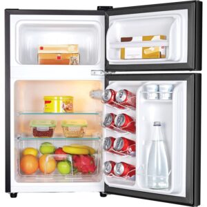 Arctic Wind 1AW2BF33A 3.3-Cu. Ft Energy Star Compact Refrigerator with Top Mount Freezer, Drink and Snack Mini Fridge for Bedroom, Dorm Room, Office in Black